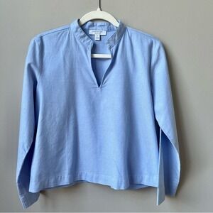 Ann Taylor Weekend Blue 100% Cotton Top Women's Size XS Oxford Preppy Classic